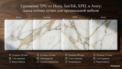 Сравнение TPU от Hexis, SunTek, XPEL и Avery: какая плёнка лучше для премиальной мебели