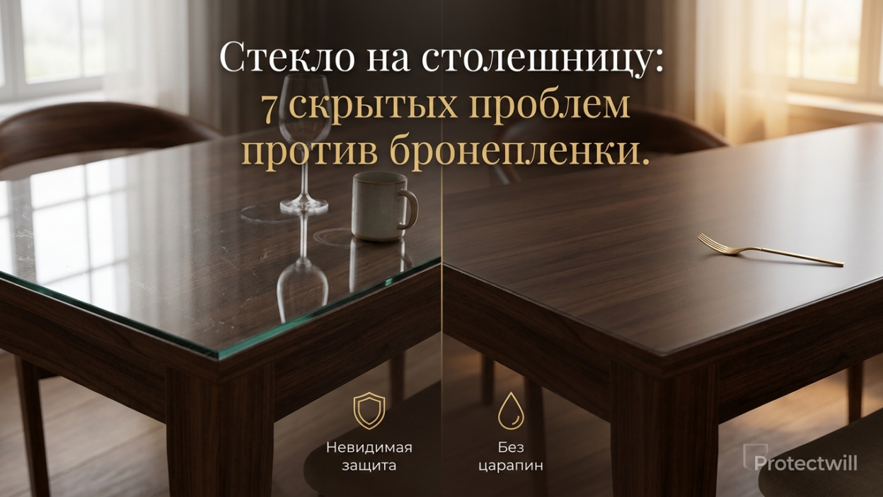 Стекло сверху столешницы vs бронеплёнка — 7 минусов стекла, о которых забывают
